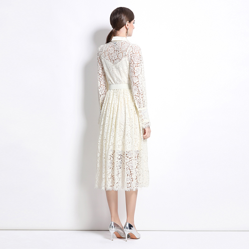 Apricot lace long dress hollow France style dress