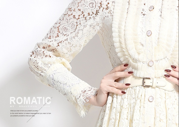 Apricot lace long dress hollow France style dress