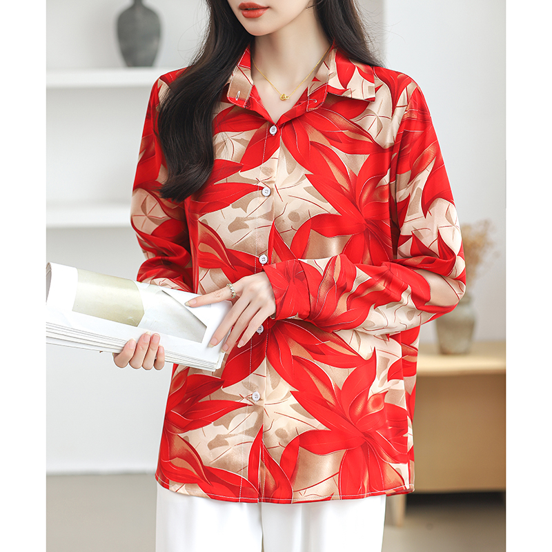 Printing loose red shirt large yard long sleeve tops