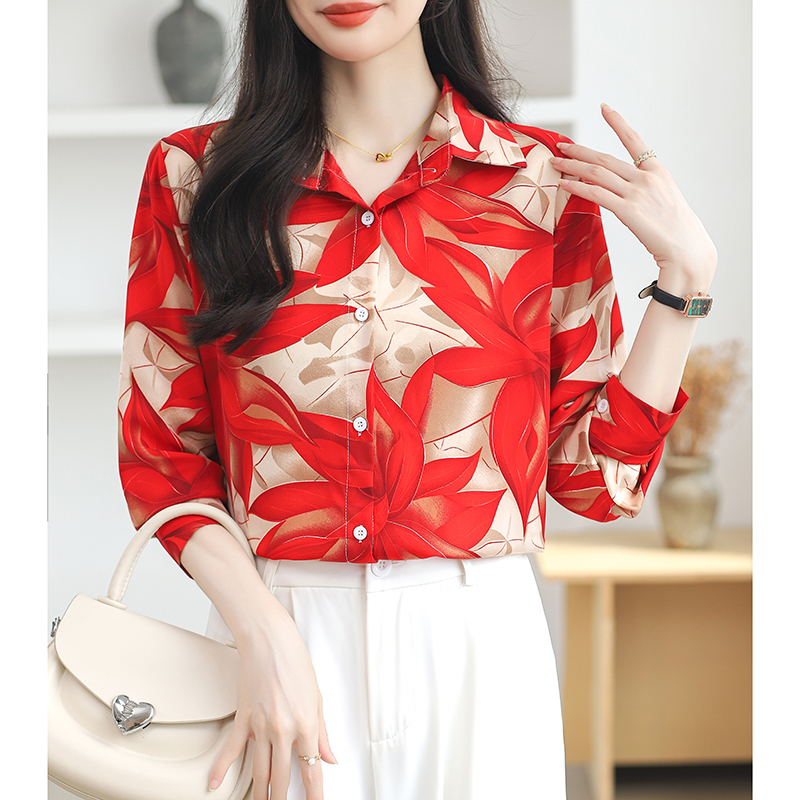 Printing loose red shirt large yard long sleeve tops