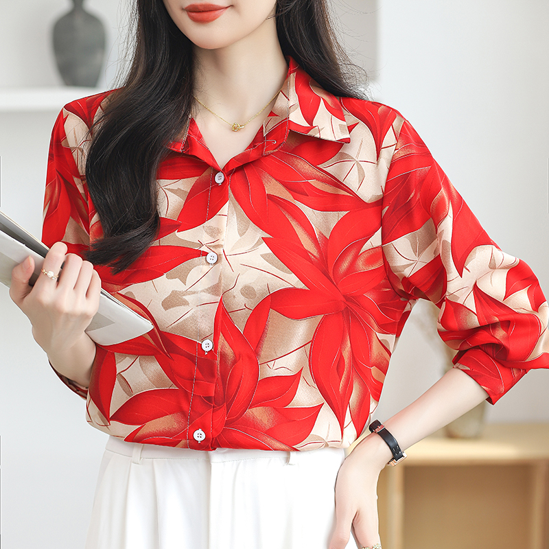 Printing loose red shirt large yard long sleeve tops