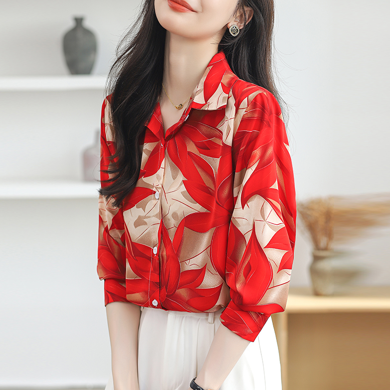 Printing loose red shirt large yard long sleeve tops