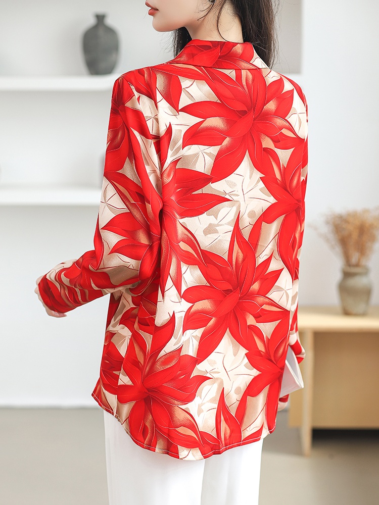 Printing loose red shirt large yard long sleeve tops