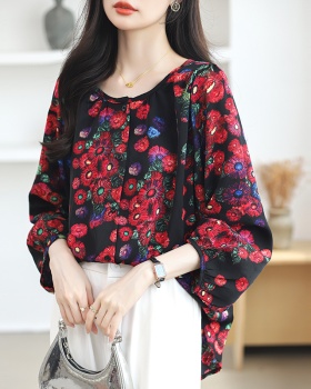 Fashion elegant all-match printing temperament slim tops