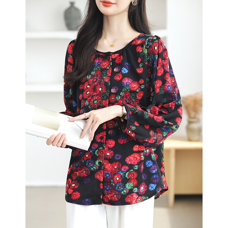 Fashion elegant all-match printing temperament slim tops