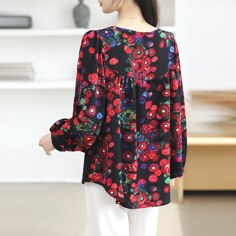 Fashion elegant all-match printing temperament slim tops