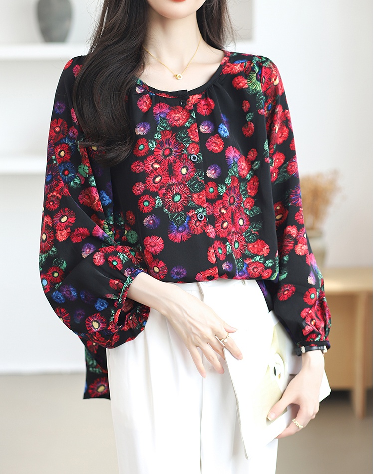 Fashion elegant all-match printing temperament slim tops