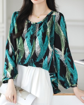 Chiffon long sleeve shirt round neck tops for women