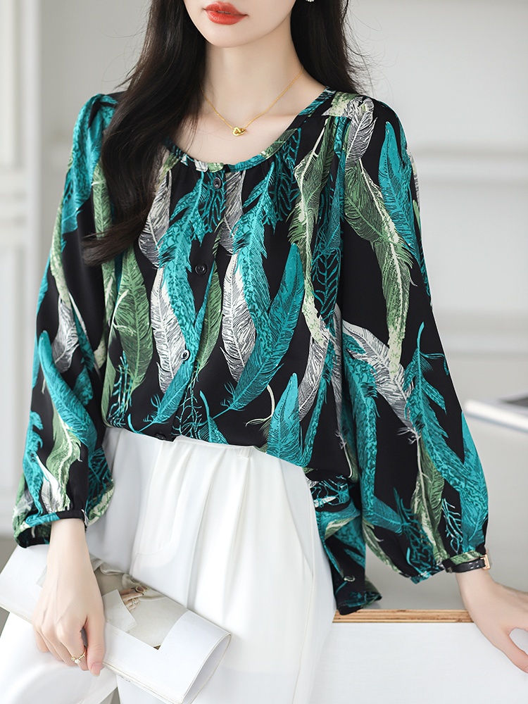 Chiffon long sleeve shirt round neck tops for women