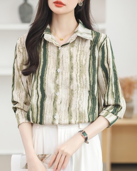 Fashion vertical bars stripe tops printing long sleeve shirt