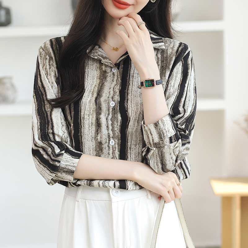 Fashion vertical bars stripe tops printing long sleeve shirt