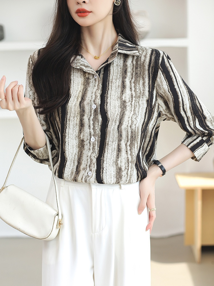 Fashion vertical bars stripe tops printing long sleeve shirt