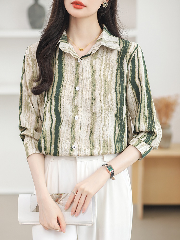 Fashion vertical bars stripe tops printing long sleeve shirt