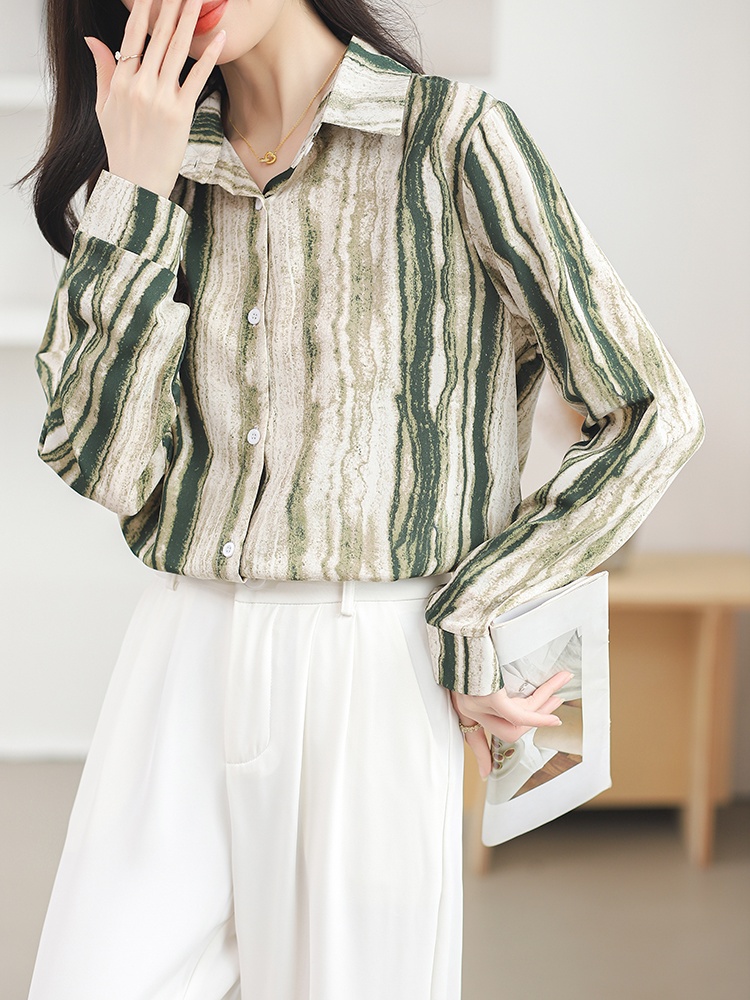 Fashion vertical bars stripe tops printing long sleeve shirt