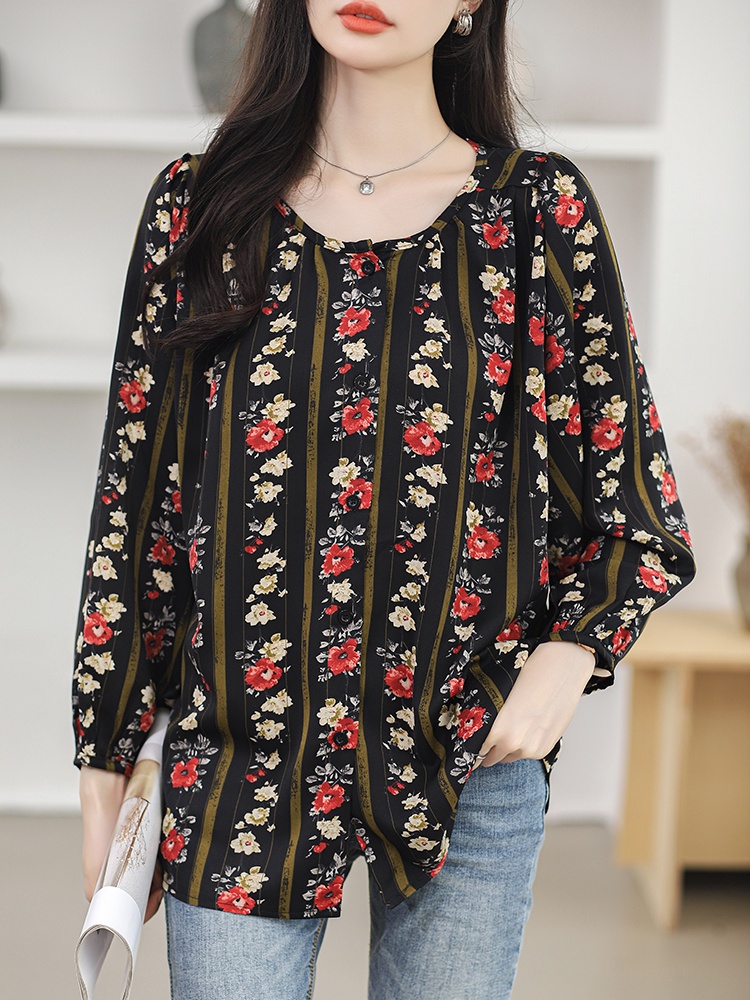 Spring loose tops round neck Western style small shirt