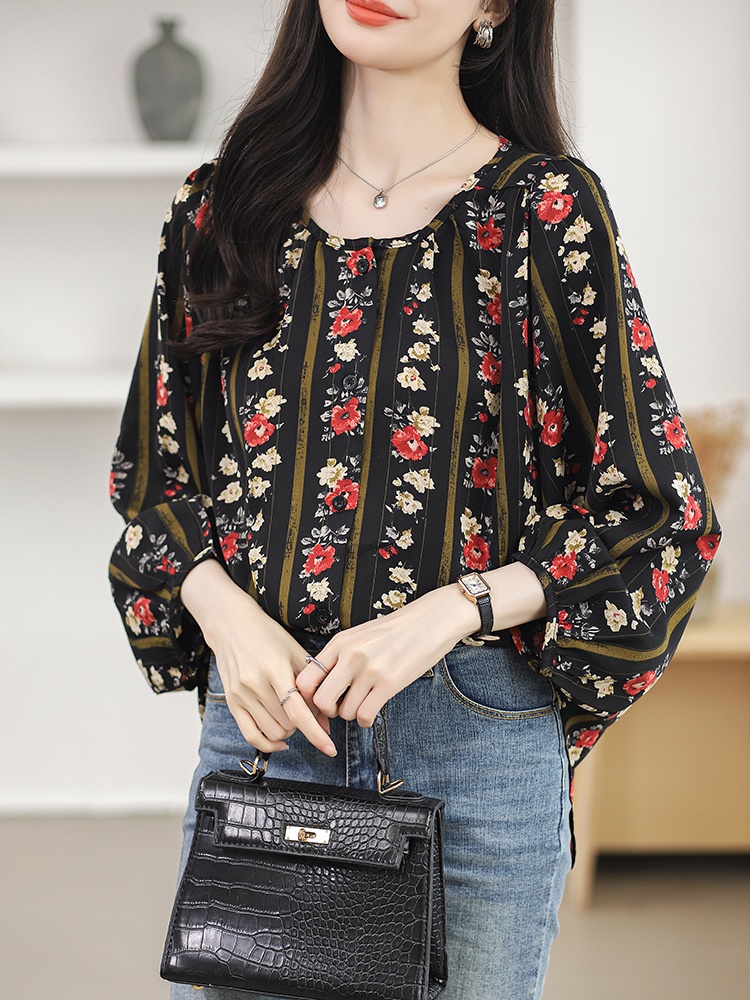 Spring loose tops round neck Western style small shirt