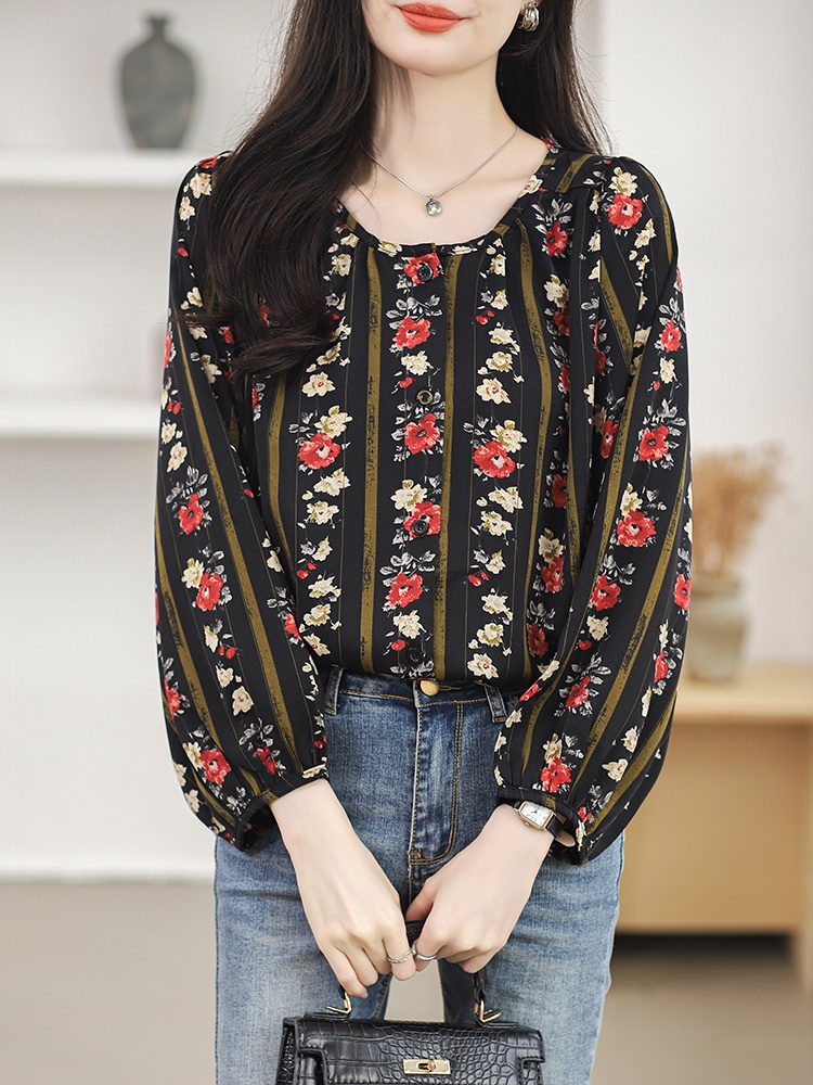 Spring loose tops round neck Western style small shirt