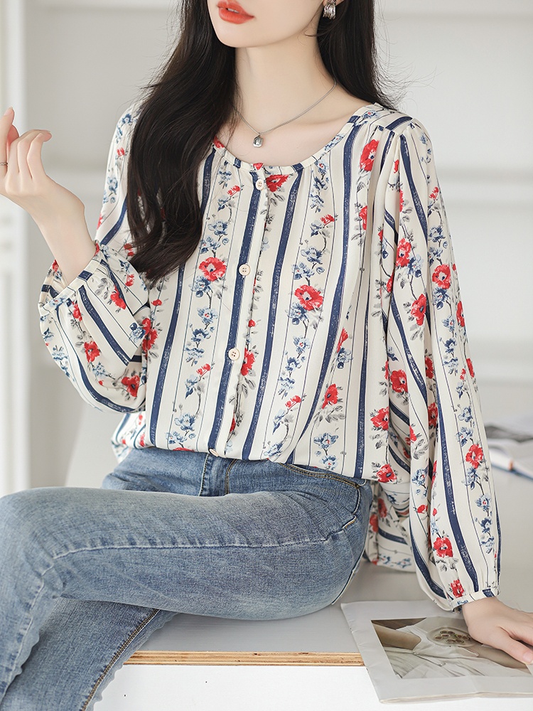 Spring loose tops round neck Western style small shirt