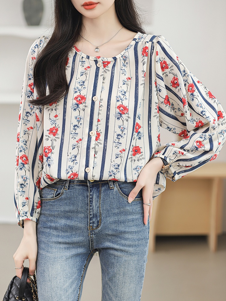 Spring loose tops round neck Western style small shirt