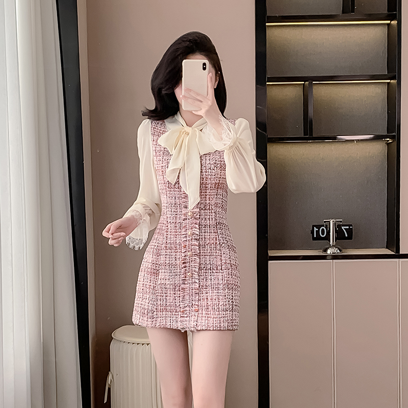 Small fellow pink chanelstyle spring and autumn dress