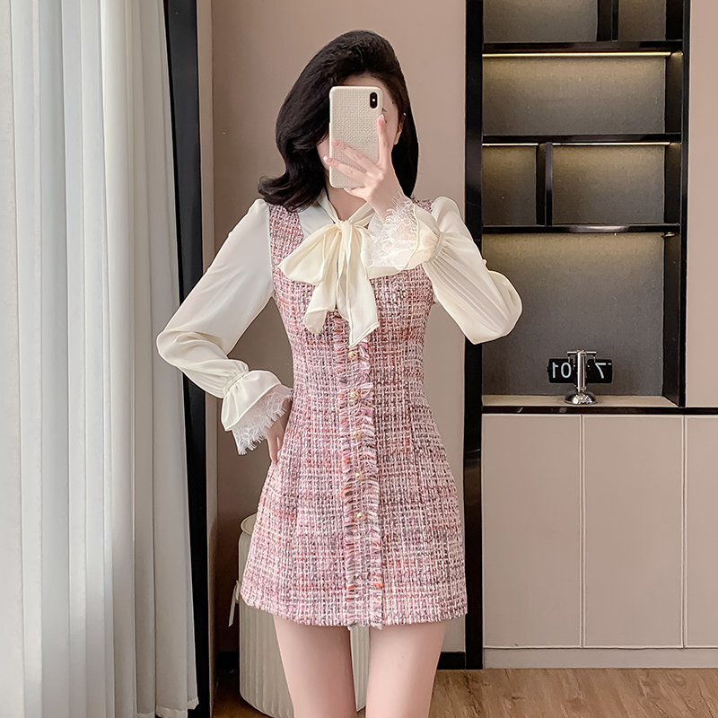 Small fellow pink chanelstyle spring and autumn dress