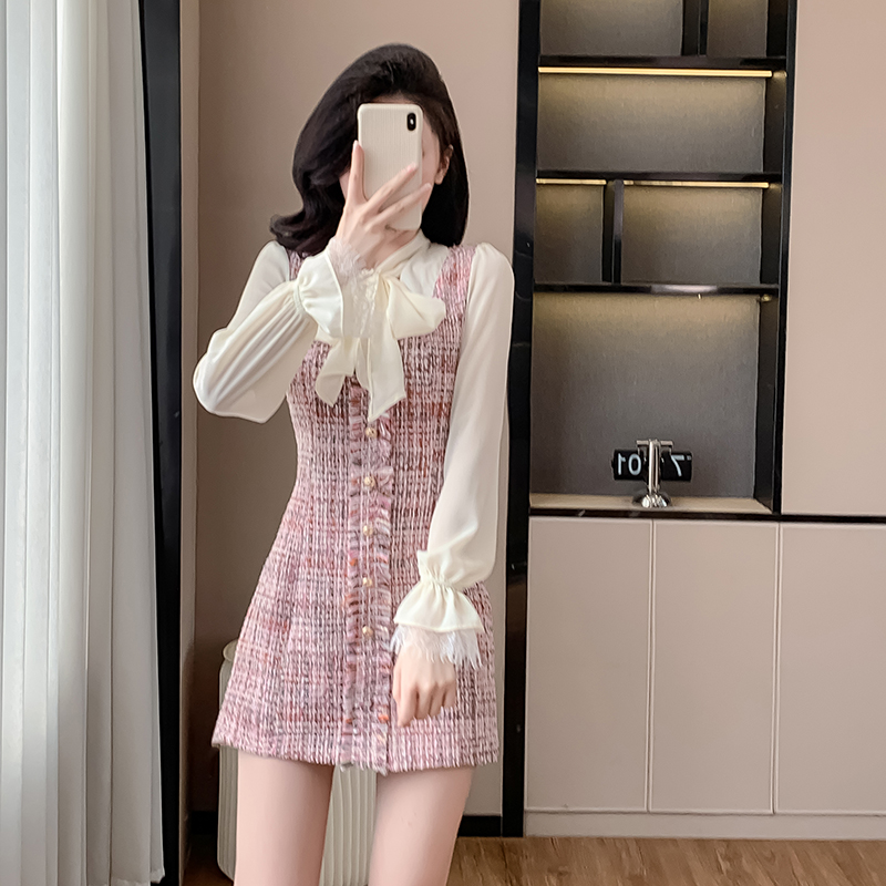 Small fellow pink chanelstyle spring and autumn dress