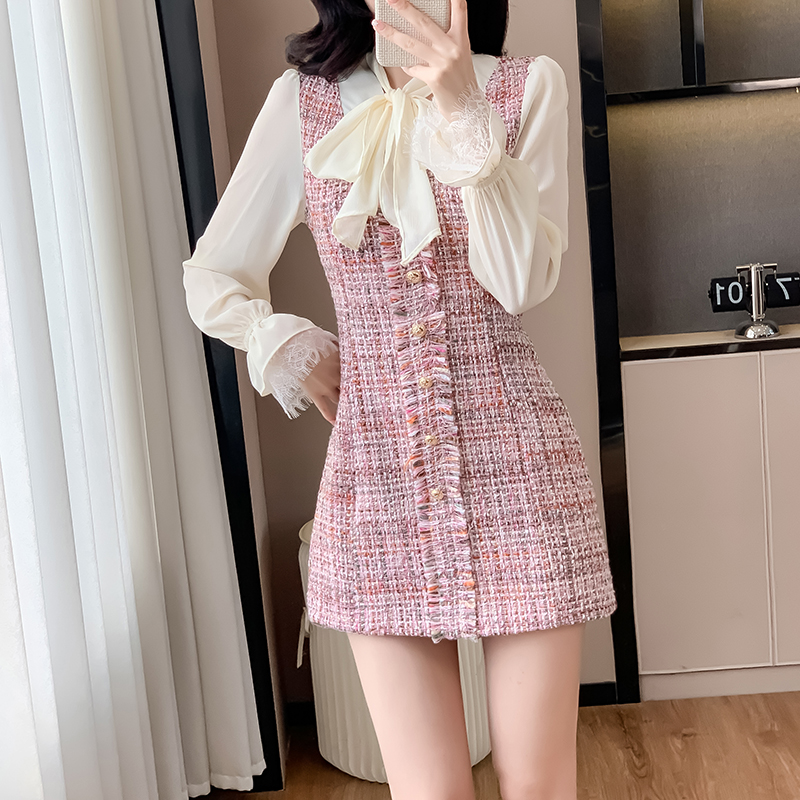 Small fellow pink chanelstyle spring and autumn dress