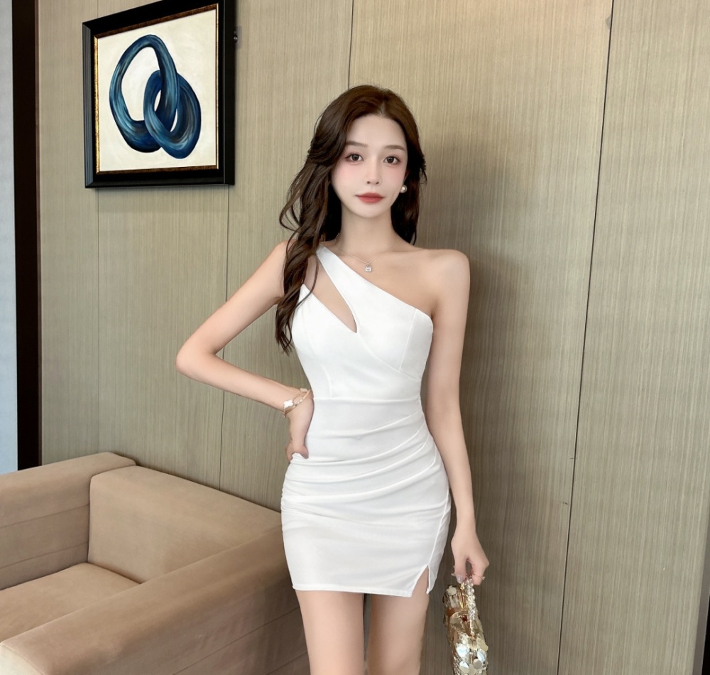 Sexy sling shoulder short halter package hip dress