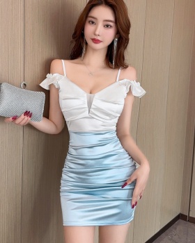 Short strapless package hip lotus leaf edges satin dress