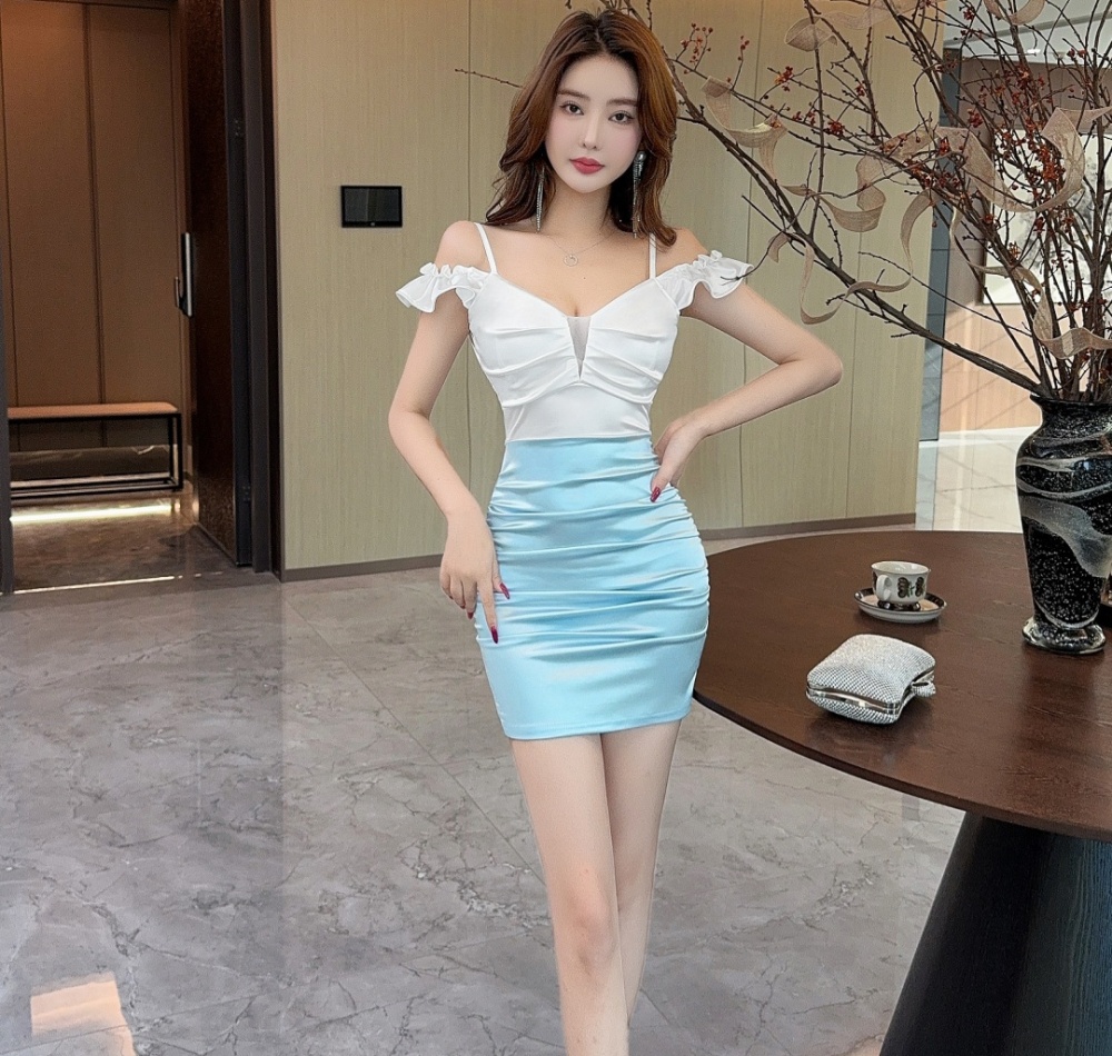 Short strapless package hip lotus leaf edges satin dress