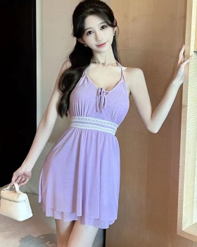 Sexy slim gauze short sling big skirt halter dress