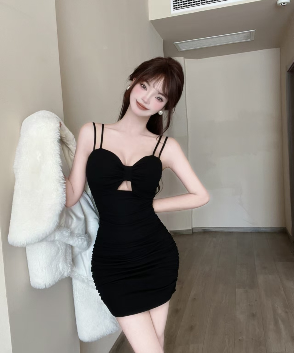 Hollow package hip elasticity cotton sling dress