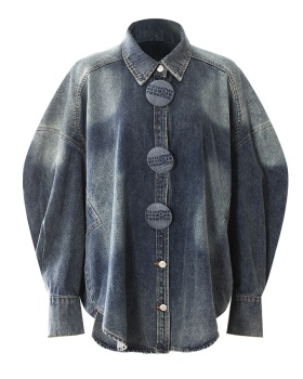 Denim loose big buckle washed spring shirt