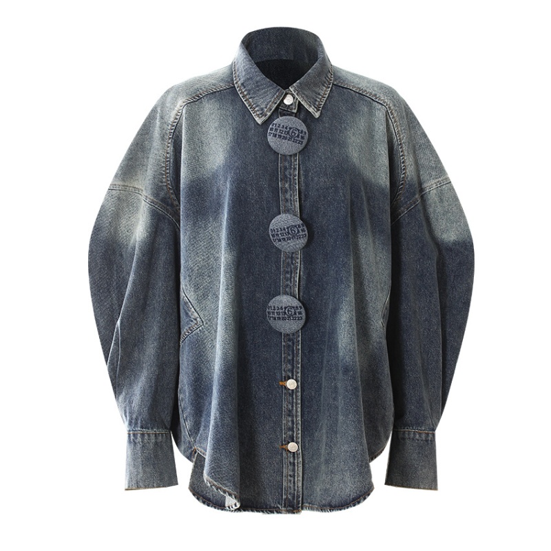 Denim loose big buckle washed spring shirt