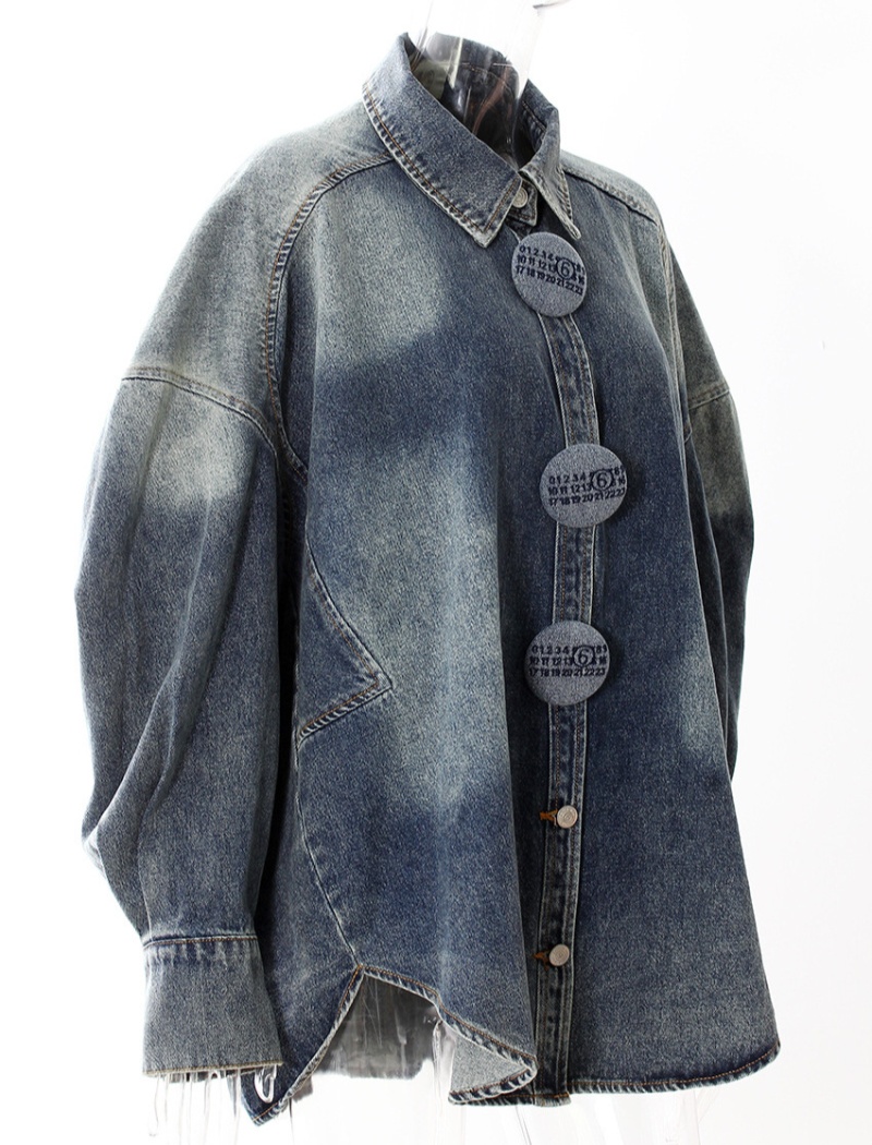 Denim loose big buckle washed spring shirt