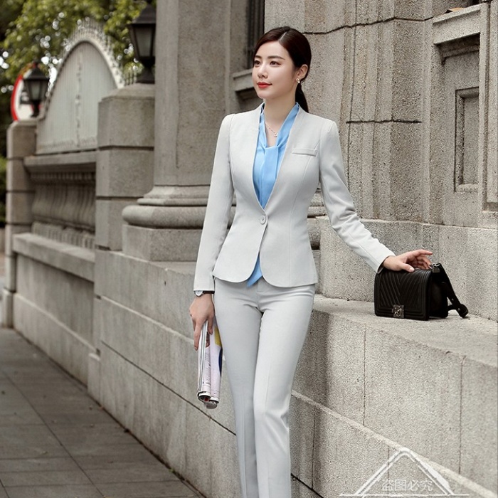 Long sleeve coat suit pants 2pcs set for women