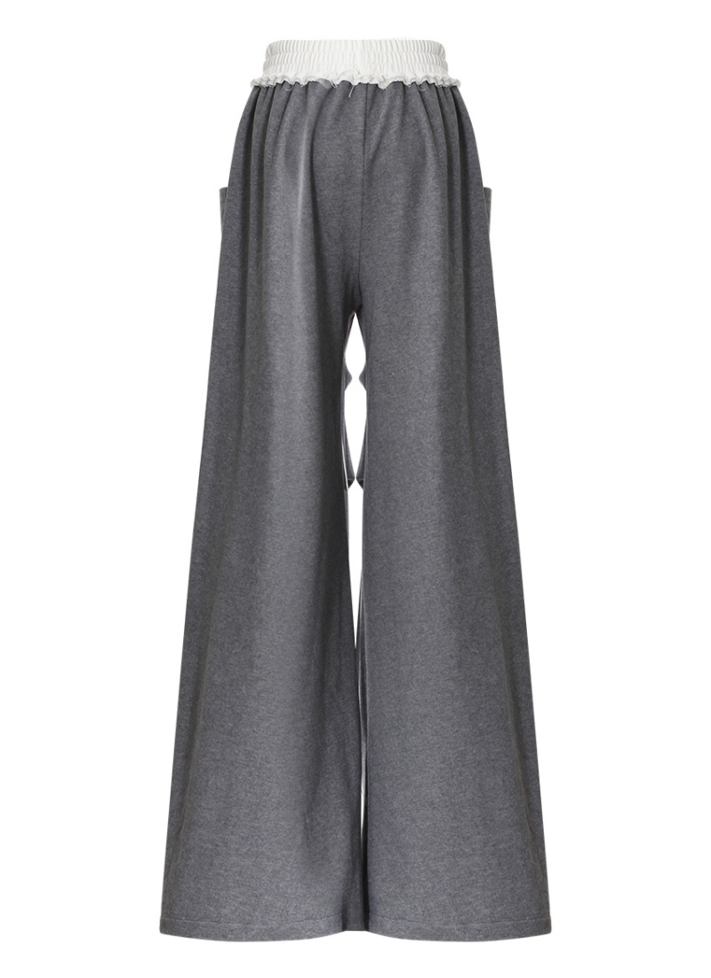 Loose spring sweatpants wide leg gray hoodie 2pcs set for women