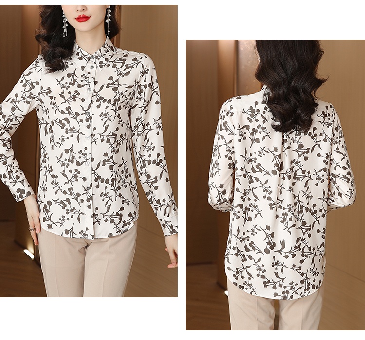 Spring commuting silk shirt printing twill retro tops for women