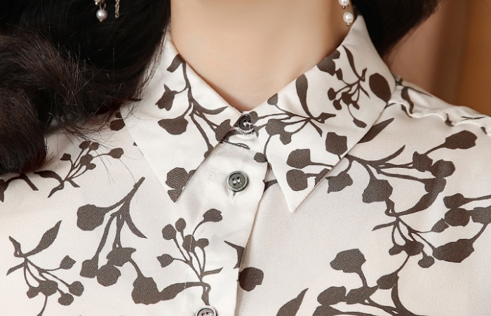 Spring commuting silk shirt printing twill retro tops for women