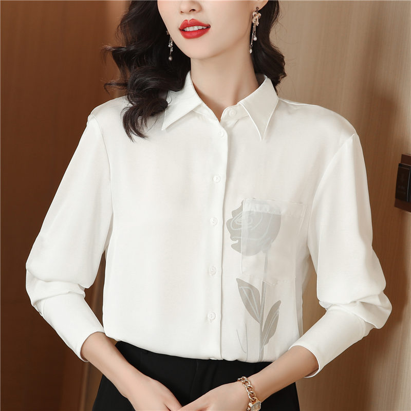 Commuting white elegant printing rose shirt