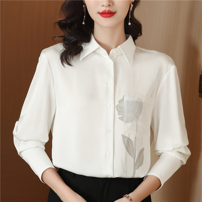 Commuting white elegant printing rose shirt