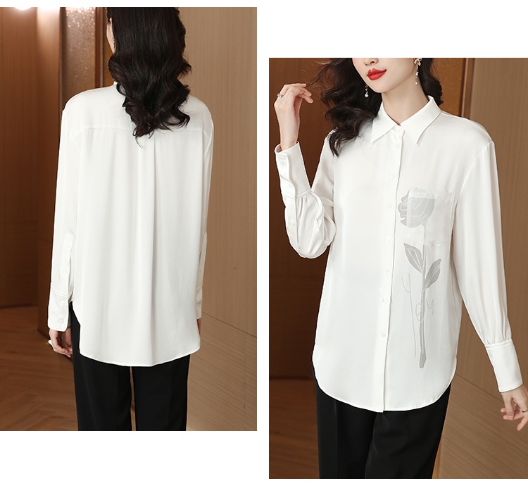 Commuting white elegant printing rose shirt