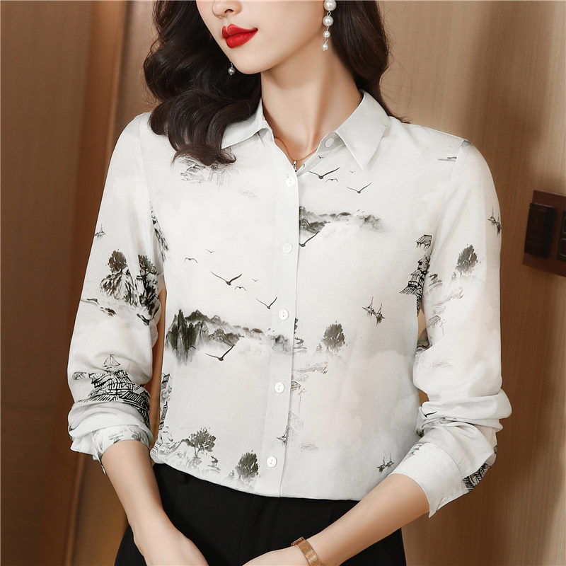 Silk spring shirt long sleeve tops for women