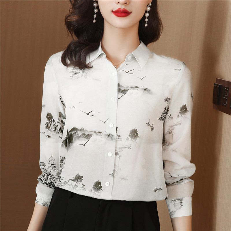 Silk spring shirt long sleeve tops for women