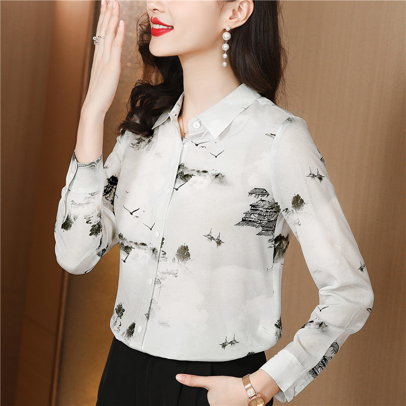 Silk spring shirt long sleeve tops for women