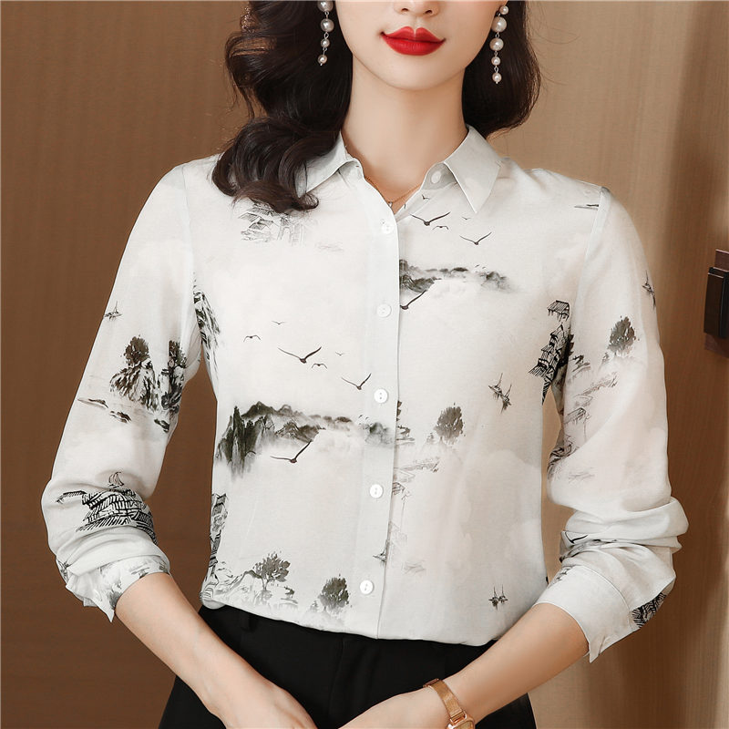 Silk spring shirt long sleeve tops for women