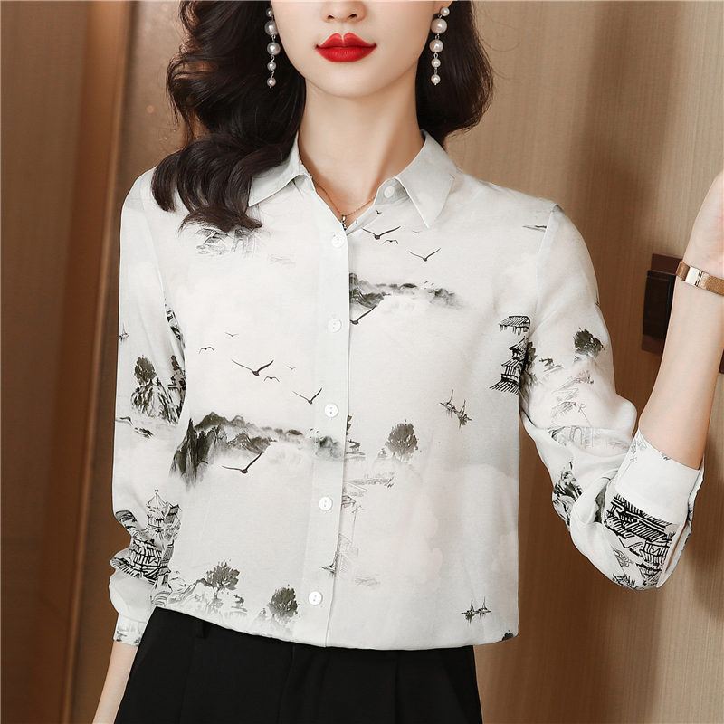 Silk spring shirt long sleeve tops for women