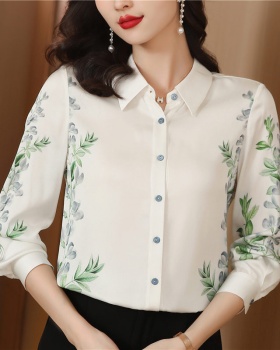 Fashion real silk shirt long sleeve tops for women