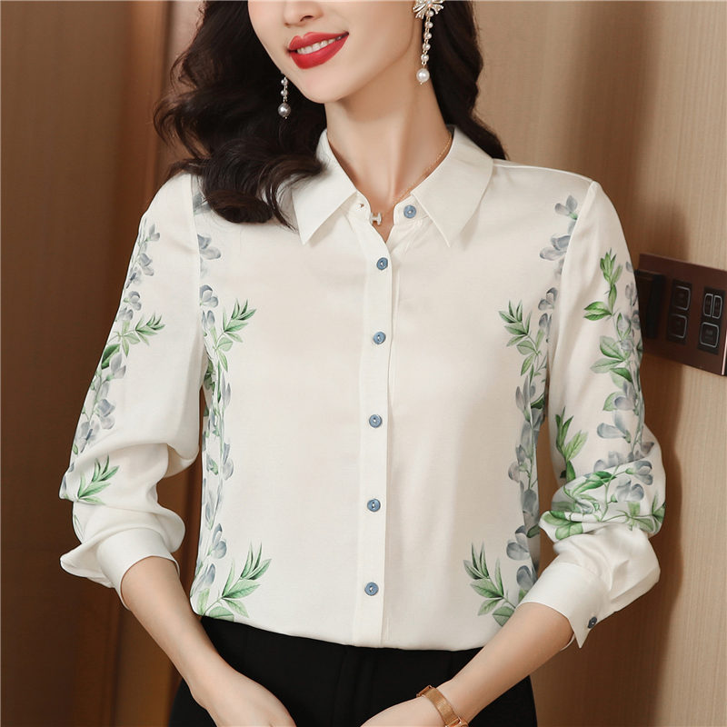 Fashion real silk shirt long sleeve tops for women