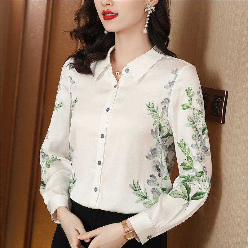 Fashion real silk shirt long sleeve tops for women